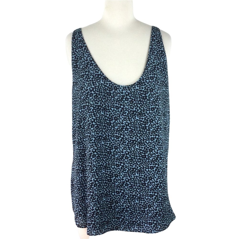 Loft Blue/Black Soft Flowy Tank,‎ Small Tall - NWT